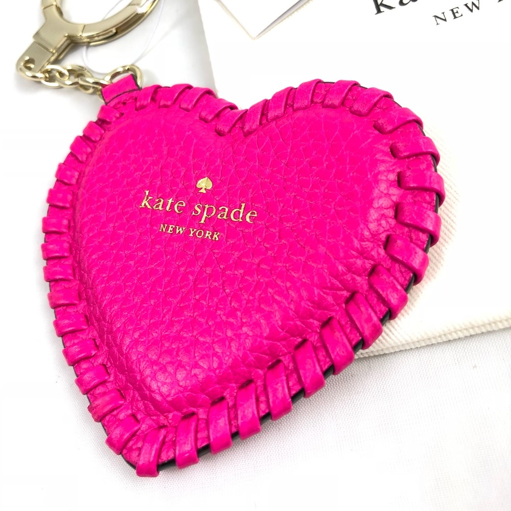 New! Kate Spade Hot Pink Heart Leather Keychain - Picture 3 of 5